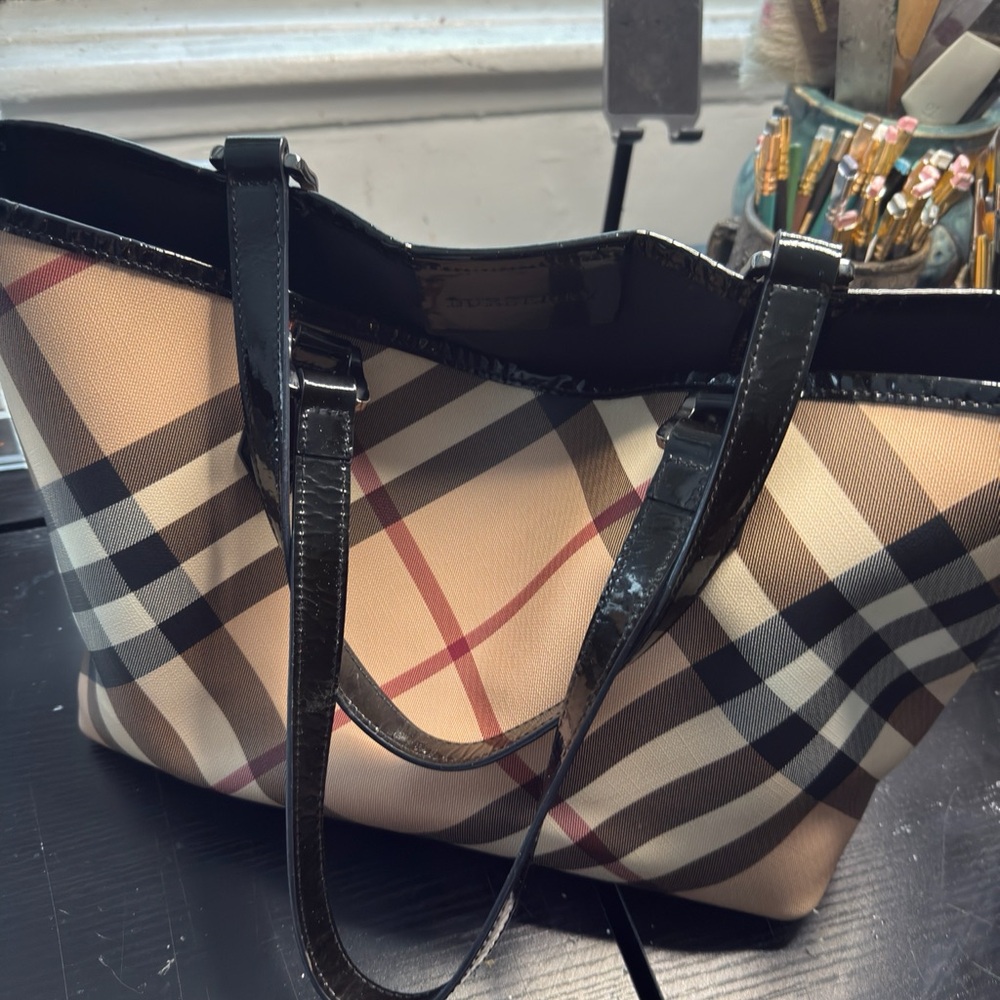 ADDITIONAL PRICE CUT Closet Clear Out Burberry Black and Tan Tote Bag, pouch